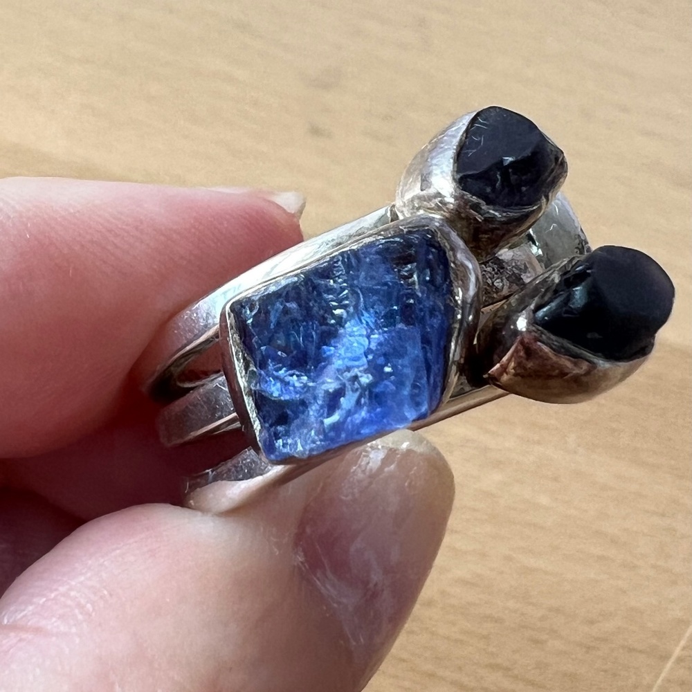 VINTAGE LILLY BARRACK TANZANITE 925 SS MODERNIST ESTATE WIDE BAND RING STUNNING